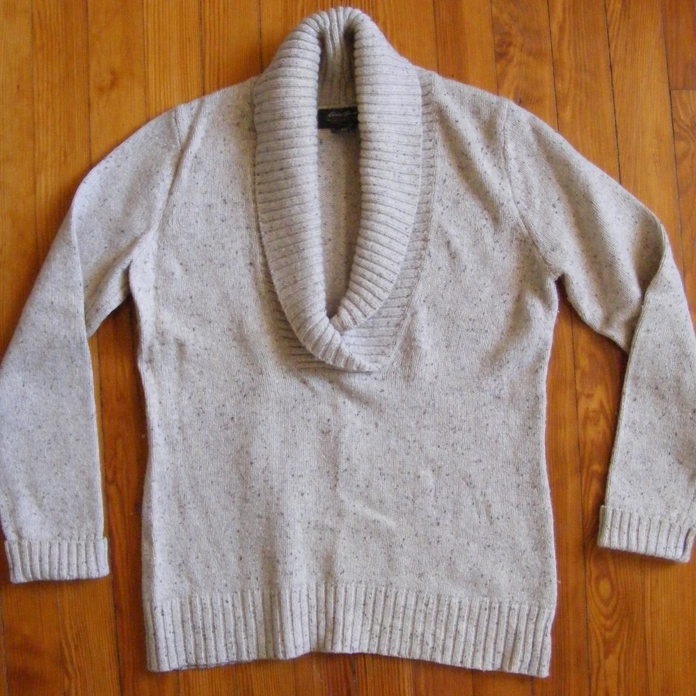Eddie Bauer Pull over Sweater S Oatmeal Beige tan Wool shawl collar EUC Vintage